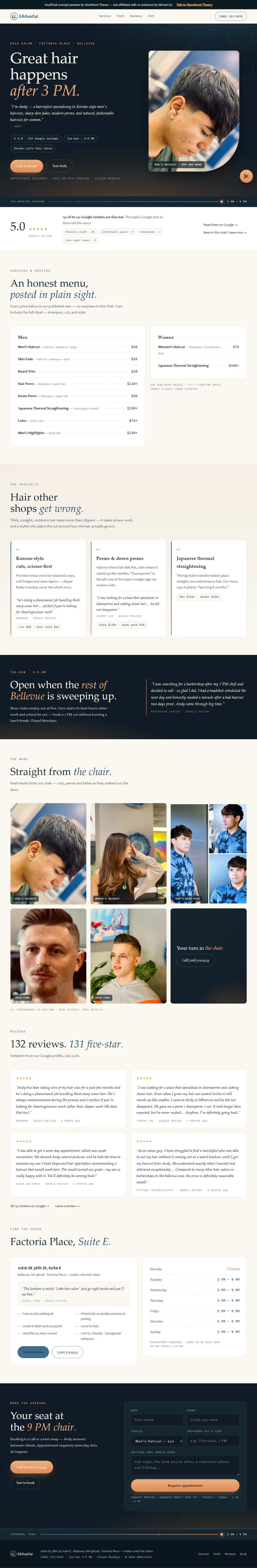 Full page of our 68HairCut demo site